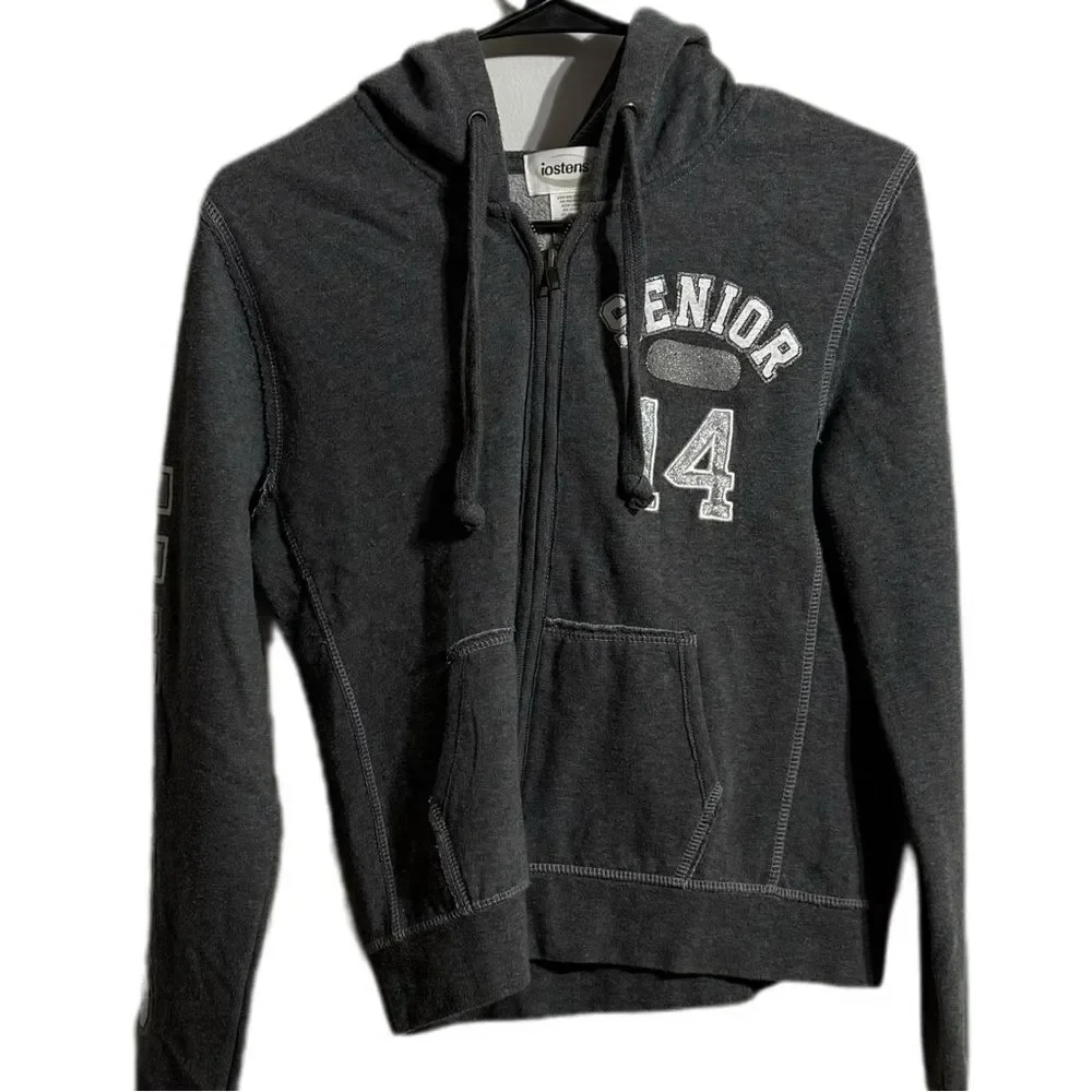 Gray Zip Up Sweater with Text Design